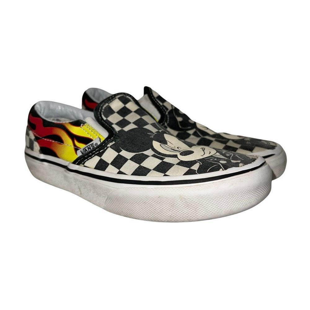 Vans Disney Mickey Minnie Mouse Flame Check Skateboard Shoes Sneakers Kid's 1.5